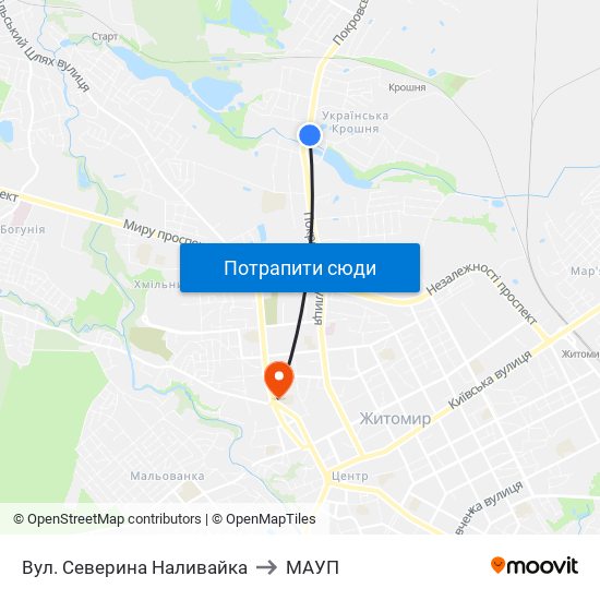 Вул. Северина Наливайка to МАУП map