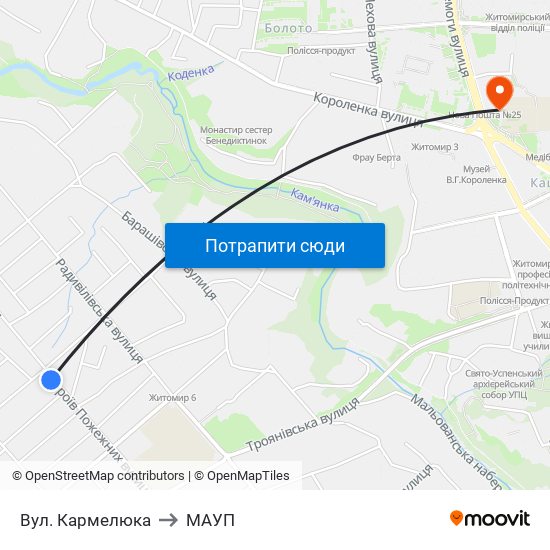 Вул. Кармелюка to МАУП map