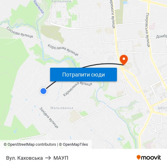 Вул. Каховська to МАУП map