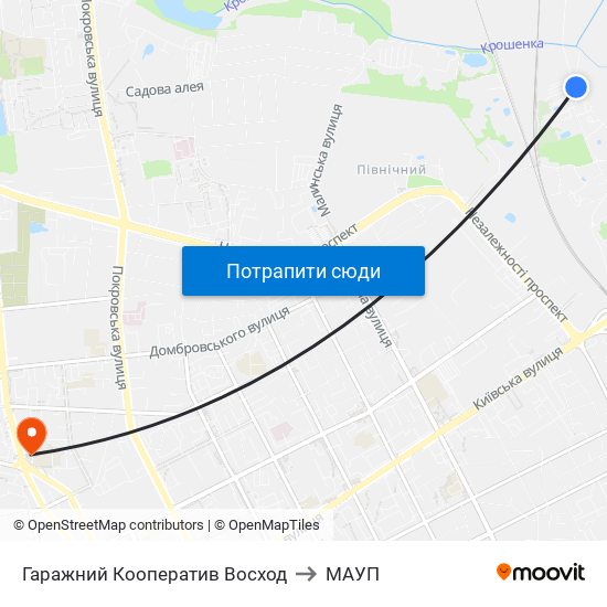 Гаражний Кооператив Восход to МАУП map