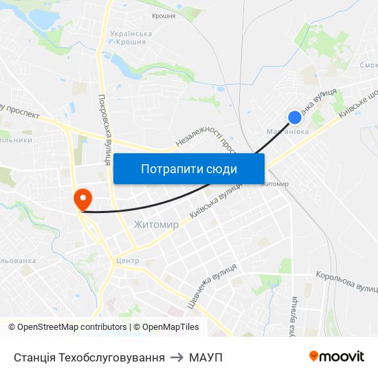 Станція Техобслуговування to МАУП map