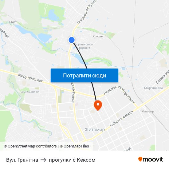 Вул. Гранітна to прогулки с Кексом map