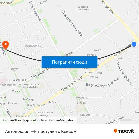 Автовокзал to прогулки с Кексом map