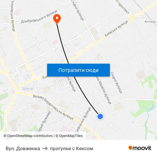 Вул. Довженка to прогулки с Кексом map