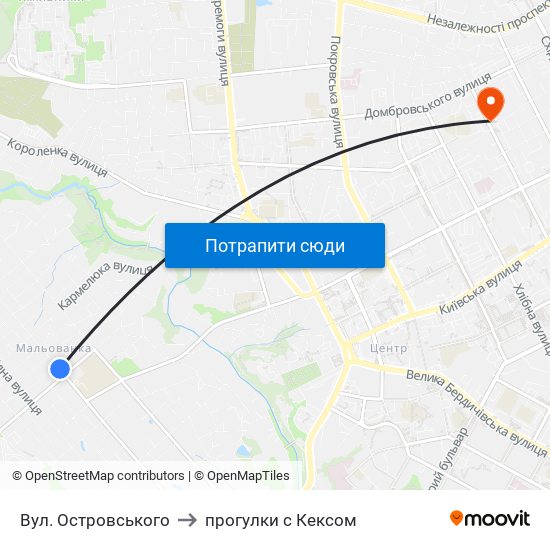 Вул. Островського to прогулки с Кексом map