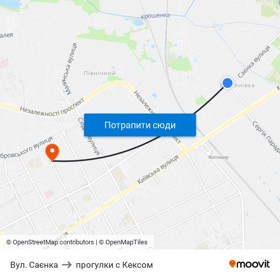 Вул. Саєнка to прогулки с Кексом map