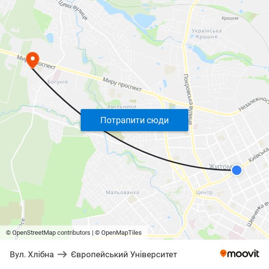 Вул. Хлібна to Європейський Університет map