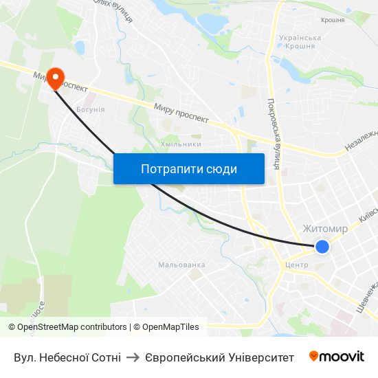 Вул. Небесної Сотні to Європейський Університет map