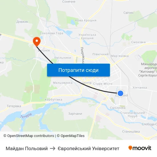 Майдан Польовий to Європейський Університет map