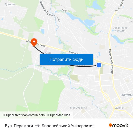 Вул. Перемоги to Європейський Університет map