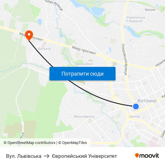 Вул. Львівська to Європейський Університет map