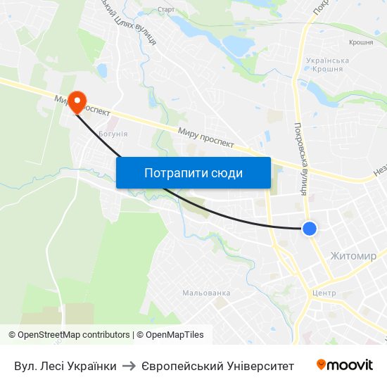 Вул. Лесі Українки to Європейський Університет map