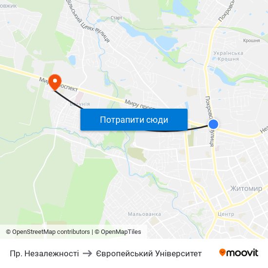 Пр. Незалежності to Європейський Університет map