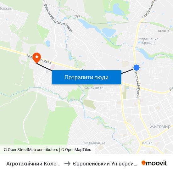 Агротехнічний Коледж to Європейський Університет map