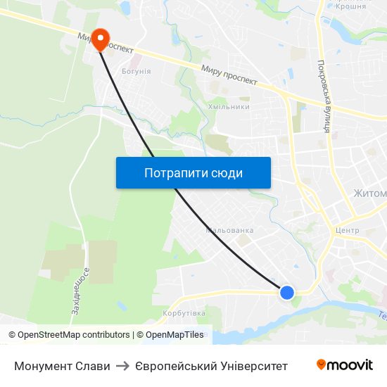 Монумент Слави to Європейський Університет map