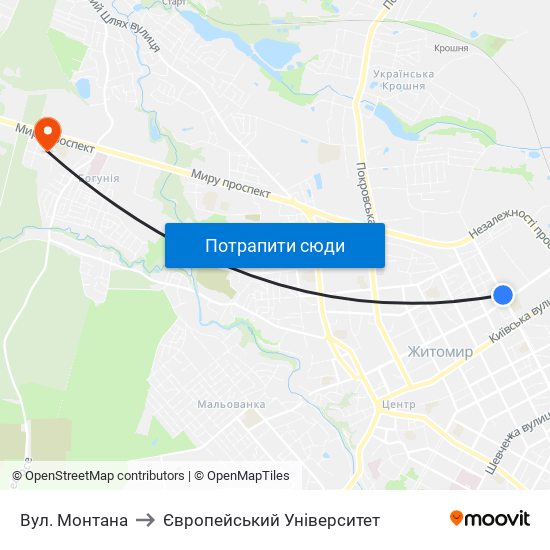 Вул. Монтана to Європейський Університет map