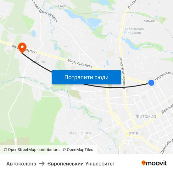 Автоколона to Європейський Університет map