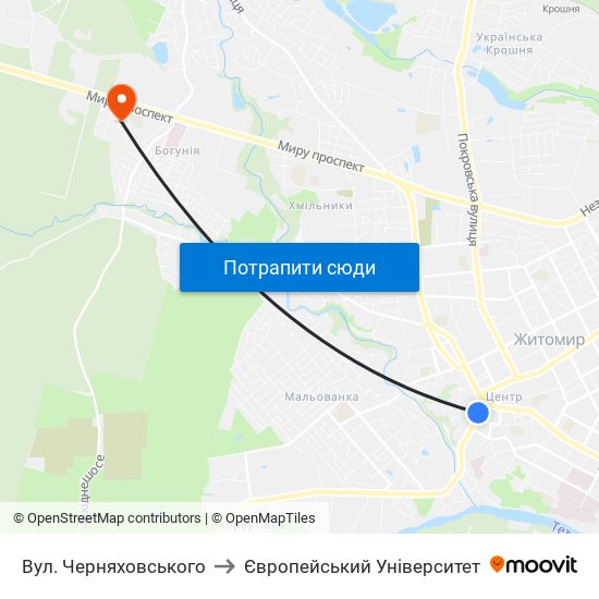 Вул. Черняховського to Європейський Університет map