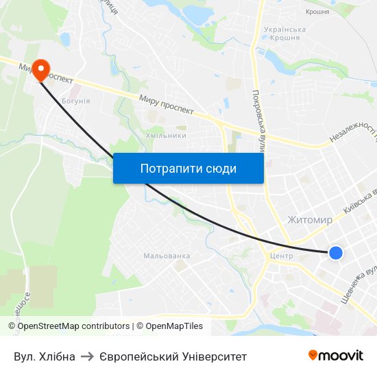 Вул. Хлібна to Європейський Університет map