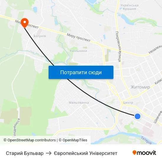 Старий Бульвар to Європейський Університет map