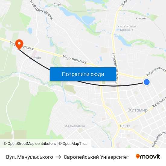 Вул. Мануїльського to Європейський Університет map