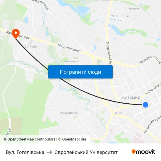 Вул. Гоголівська to Європейський Університет map
