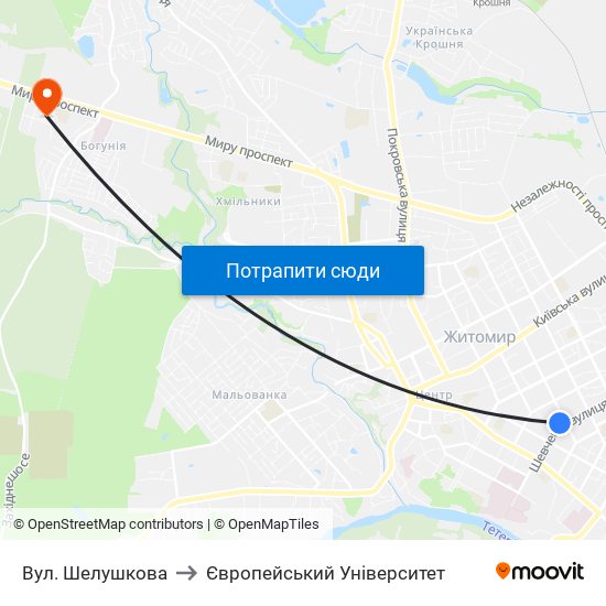 Вул. Шелушкова to Європейський Університет map