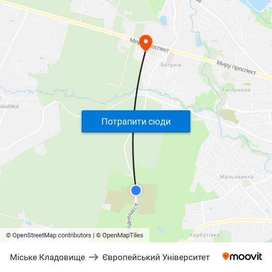 Міське Кладовище to Європейський Університет map