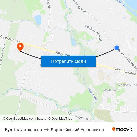 Вул. Індустріальна to Європейський Університет map