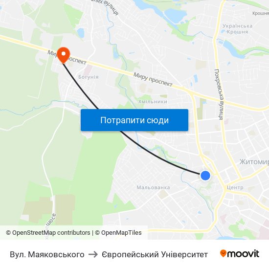 Вул. Маяковського to Європейський Університет map