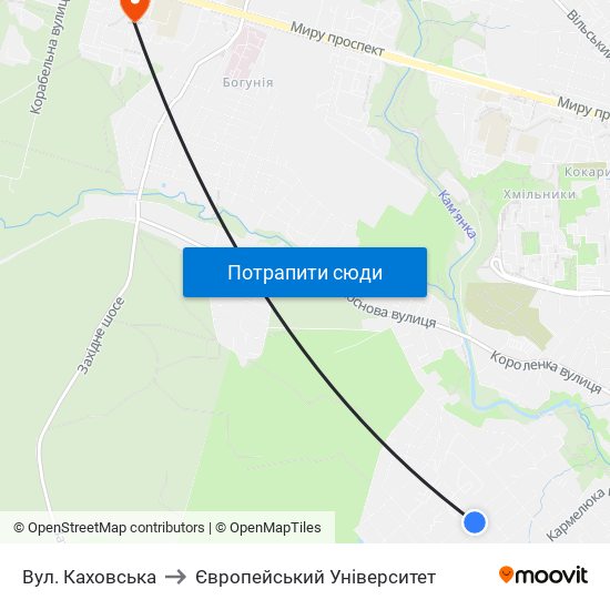 Вул. Каховська to Європейський Університет map