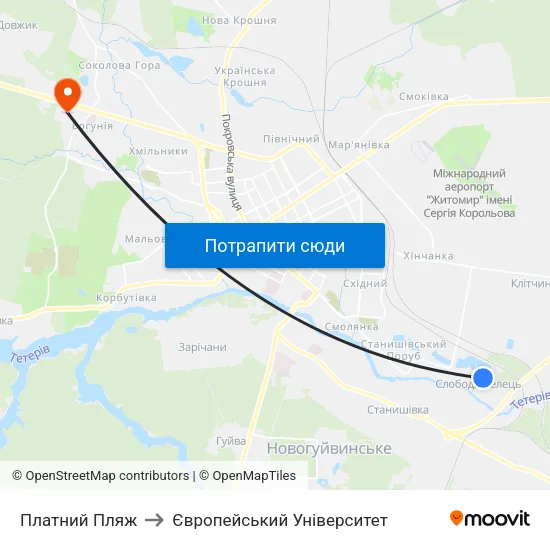 Платний Пляж to Європейський Університет map