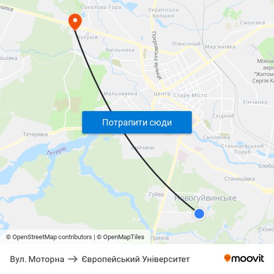 Вул. Моторна to Європейський Університет map