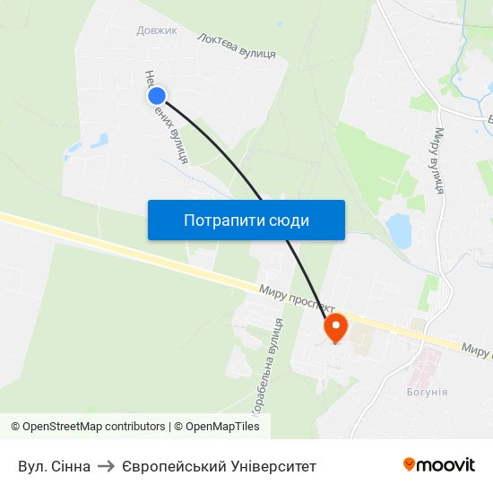 Вул. Сінна to Європейський Університет map