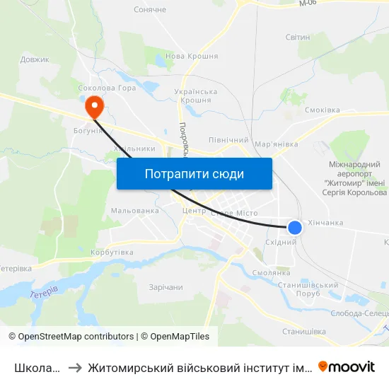 Школа №30 to Житомирський військовий інститут ім. С.П.Корольова map
