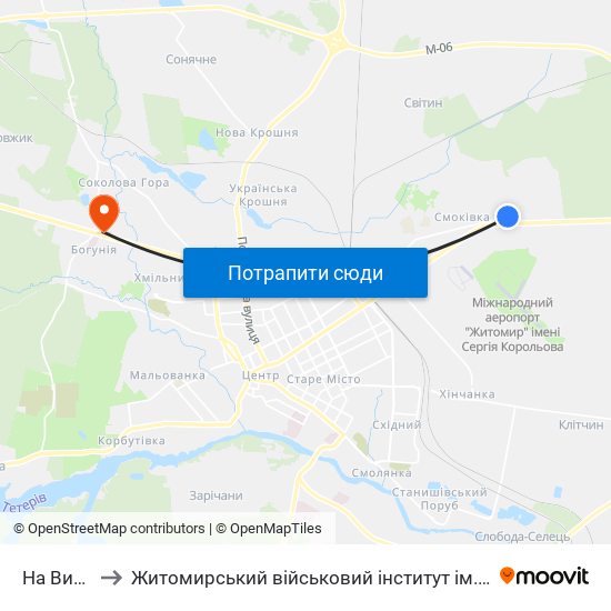 На Вимогу to Житомирський військовий інститут ім. С.П.Корольова map