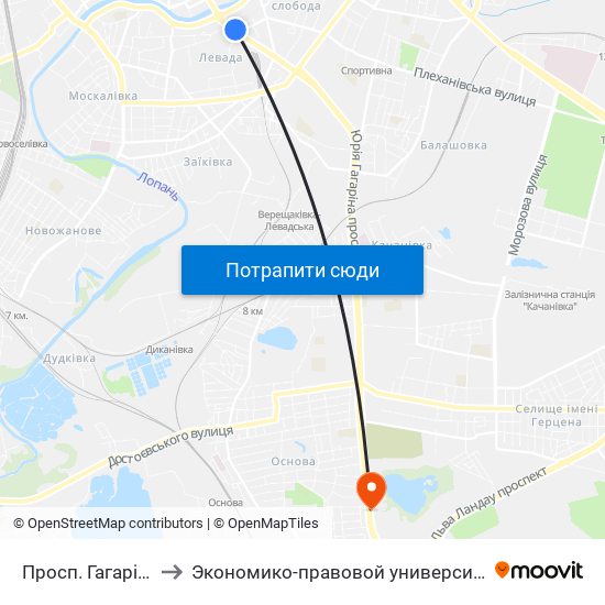 Просп. Гагаріна to Экономико-правовой университет map