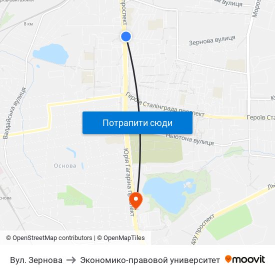 Вул. Зернова to Экономико-правовой университет map