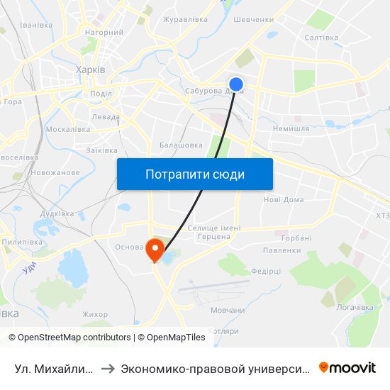 Ул. Михайлика to Экономико-правовой университет map