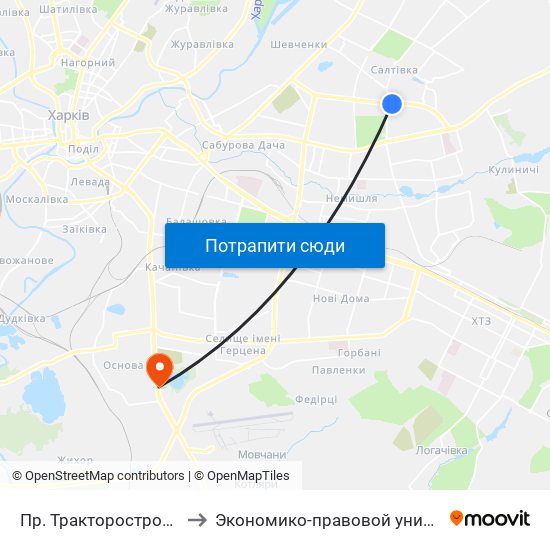 Пр. Тракторостроителей to Экономико-правовой университет map