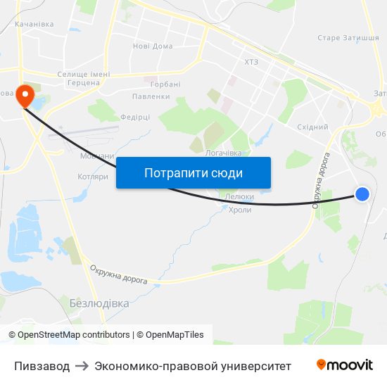 Пивзавод to Экономико-правовой университет map