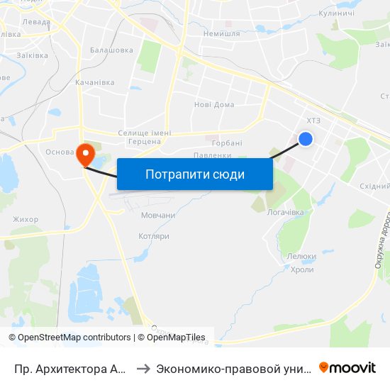 Пр. Архитектора Алешина to Экономико-правовой университет map