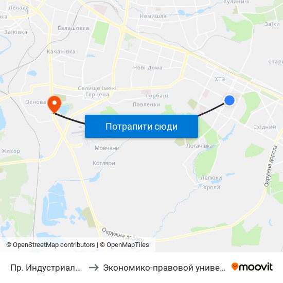 Пр. Индустриальный to Экономико-правовой университет map