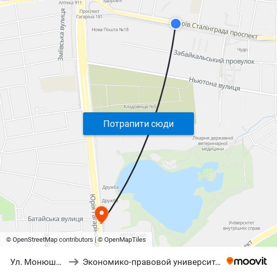 Ул. Монюшко to Экономико-правовой университет map