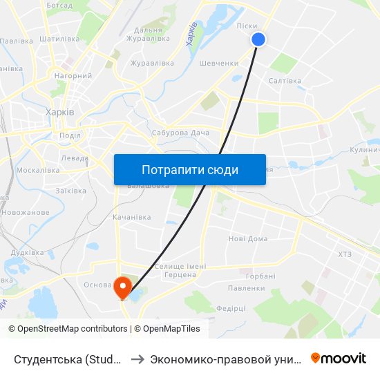 Студентська (Studentska) to Экономико-правовой университет map