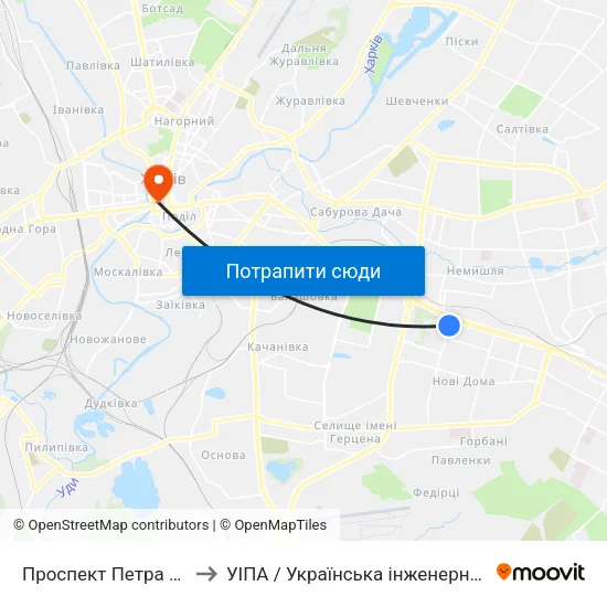 Проспект Петра Григоренка, 5/1 to УІПА / Українська інженерно-педагогічна академія map