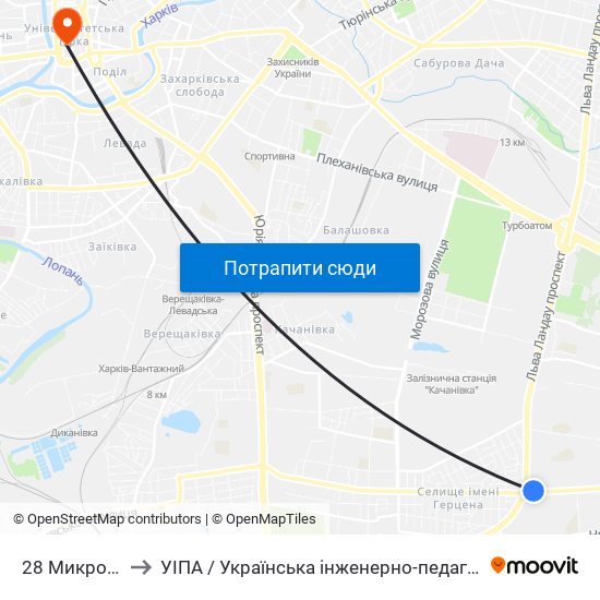 28 Микрорайон to УІПА / Українська інженерно-педагогічна академія map