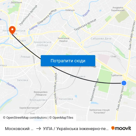 Московский Проспект to УІПА / Українська інженерно-педагогічна академія map