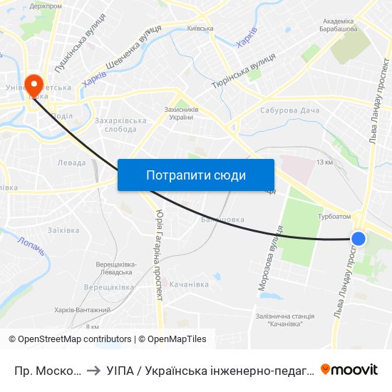 Пр. Московский to УІПА / Українська інженерно-педагогічна академія map