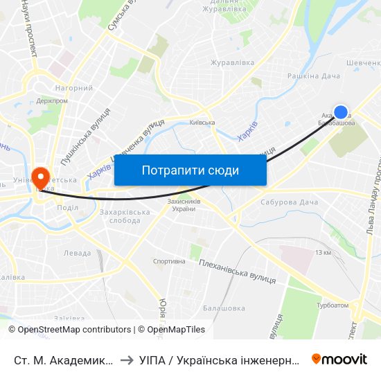 Ст. М. Академика Барабашова to УІПА / Українська інженерно-педагогічна академія map